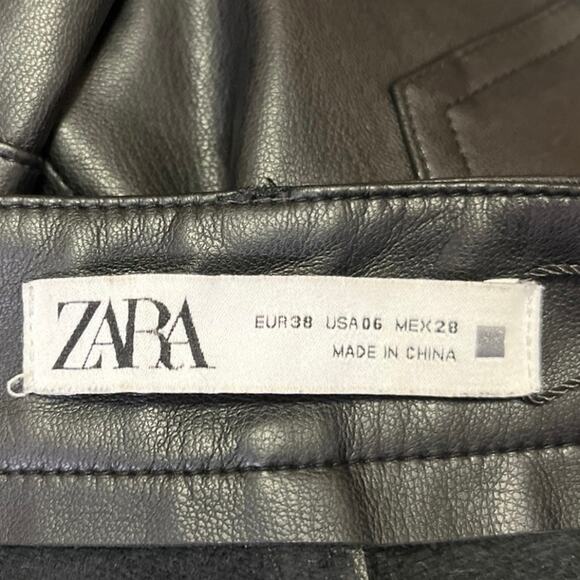 Zara Women's Black Faux Vegan Leather High Waist Straight Ankle Trousers Pants 6 - Picture 5 of 6
